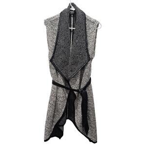 Vintage y2K 90's Bebe Open Front Cardigan Long Black White One Size Leather Belt